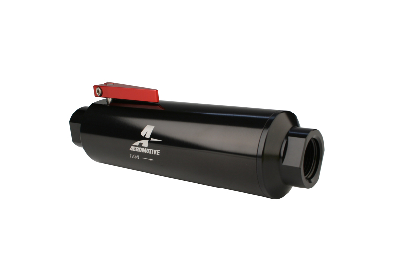 Aeromotive In-Line AN-12 Filter w/Shutoff Valve 100 Micron SS Element - Black Anodize Finish - 12332