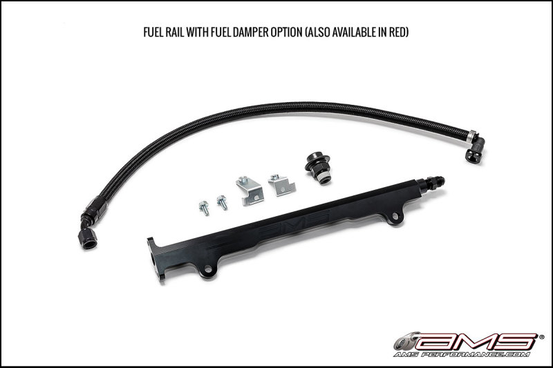 AMS Performance 08-15 Mitsubishi EVO X CNC Machined Aluminum Fuel Rail w/Pulsation Dampener - Black - AMS.04.07.0006-2