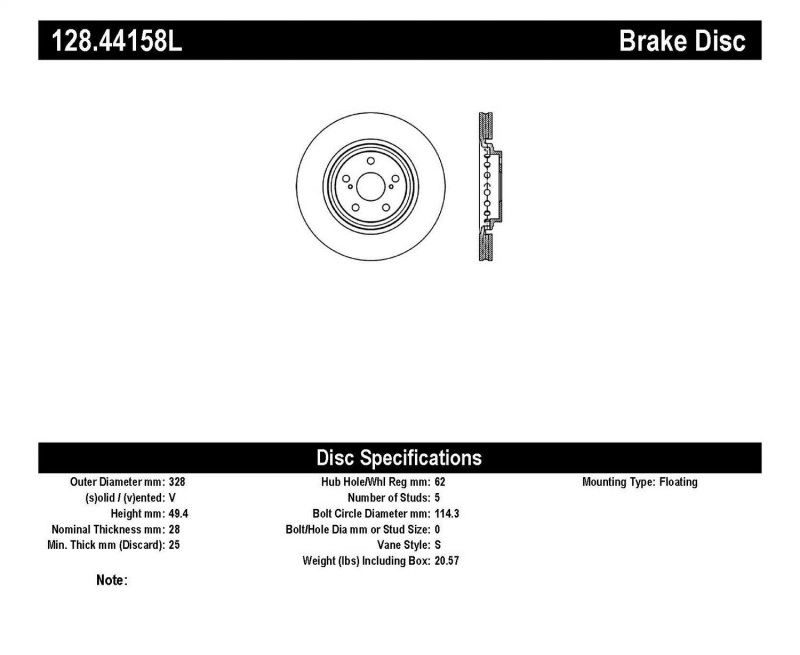 StopTech Drilled Sport Brake Rotor - 128.44158L