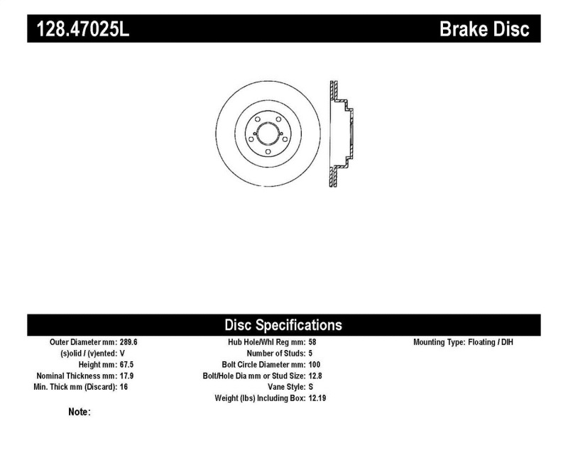 StopTech 06-07 WRX / 05-08 Subaru LGT Rear Drilled Left Rear Rotor - 128.47025L