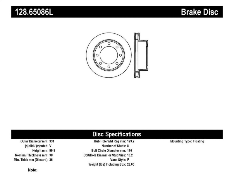 StopTech Drilled Sport Brake Rotor - 128.65086L
