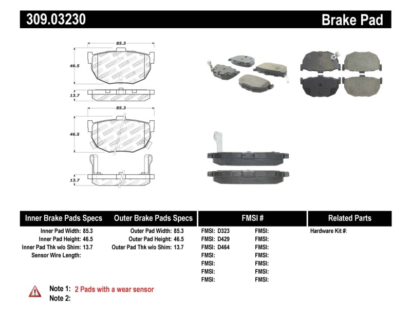 StopTech Performance Hyundai Elantra/Tiburon / Kia Spectra / Nissan Maxima/Stanza Rear Brake Pads - 309.03230