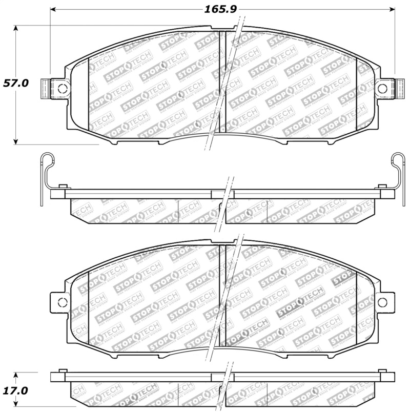 StopTech Sport Brake Pads w/Shims and Hardware - Front - 309.08300