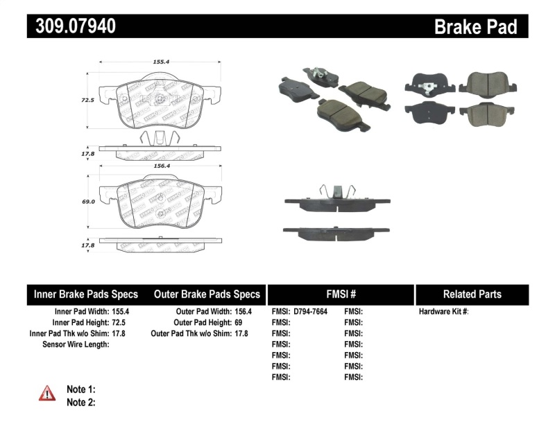 StopTech Performance 01-09 Volvo S60 / 99-06 S80 / 01-07 V70/V70R Front Brake Pads - 309.07940