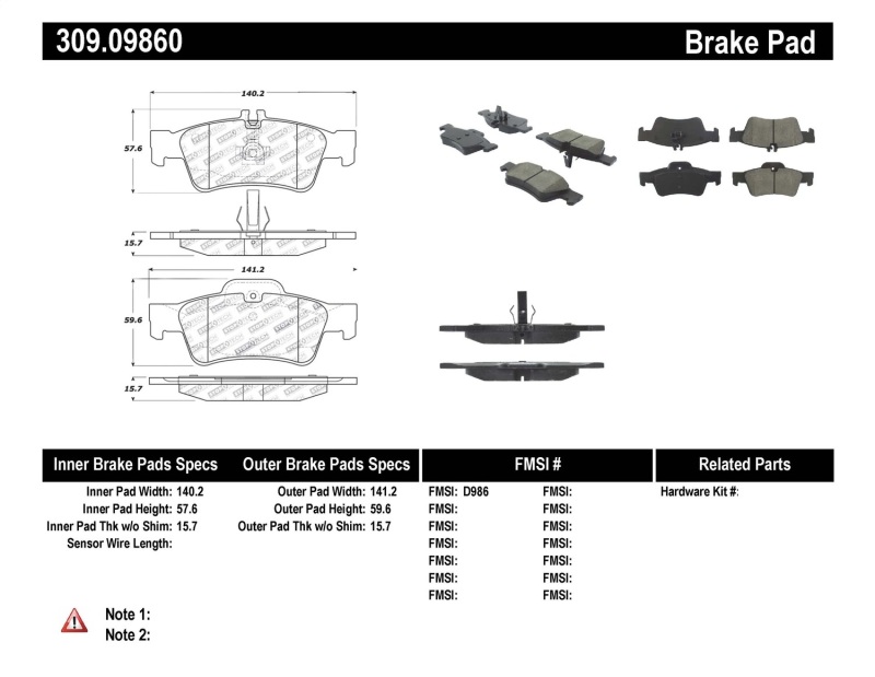 StopTech Performance Mercedes Benz Rear Brake Pads - 309.09860