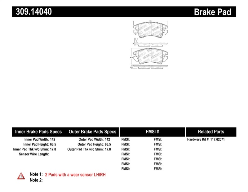 StopTech Performance Front Brake Pads 11-16 Chevy Caprice - 309.14040