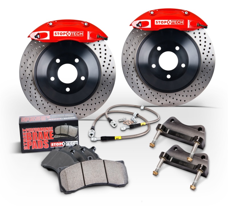 StopTech 2015 Ford Mustang GT Front BBK w/ Black ST-60 Calipers Drilled Cast Iron 360x32mm Rotors - 82.345.6100.52
