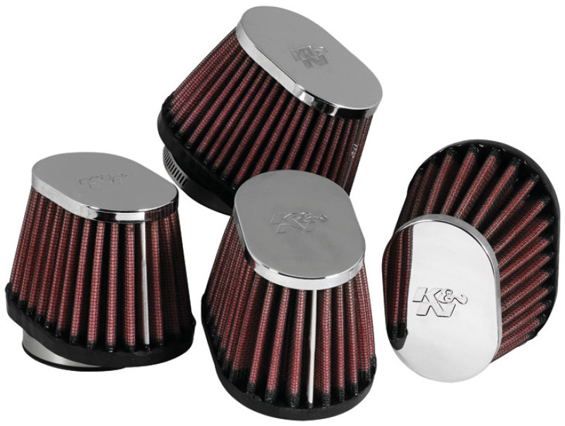 K&N Universal Chrome Oval Tapered Air Filter - 2in Flg ID x 4in OS L 3in OS W x 2.75in H - RC-1824