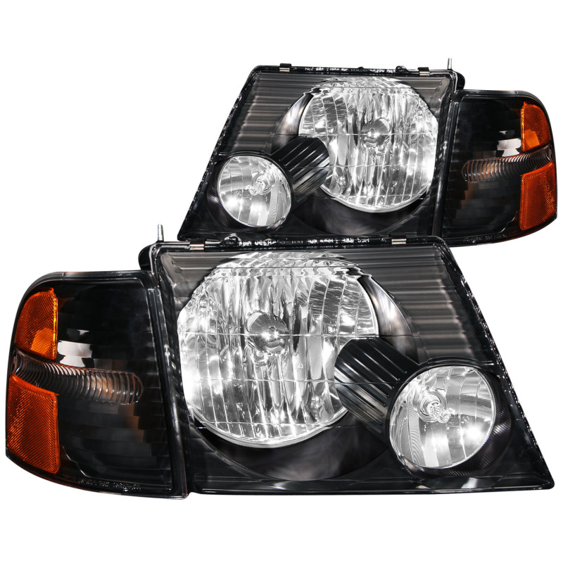 ANZO 2002-2005 Ford Explorer Crystal Headlights Black w/ Corner Lights 2pc - 111071