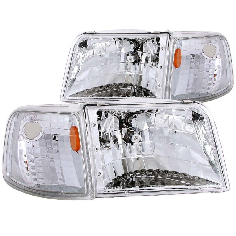 ANZO 1993-1997 Ford Ranger Crystal Headlights Chrome w/ Corner Lights 2pc - 111119