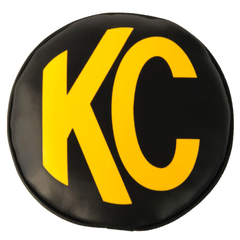 KC HiLiTES 8in. Round Soft Cover (Pair) - Black w/Yellow KC Logo - 5802