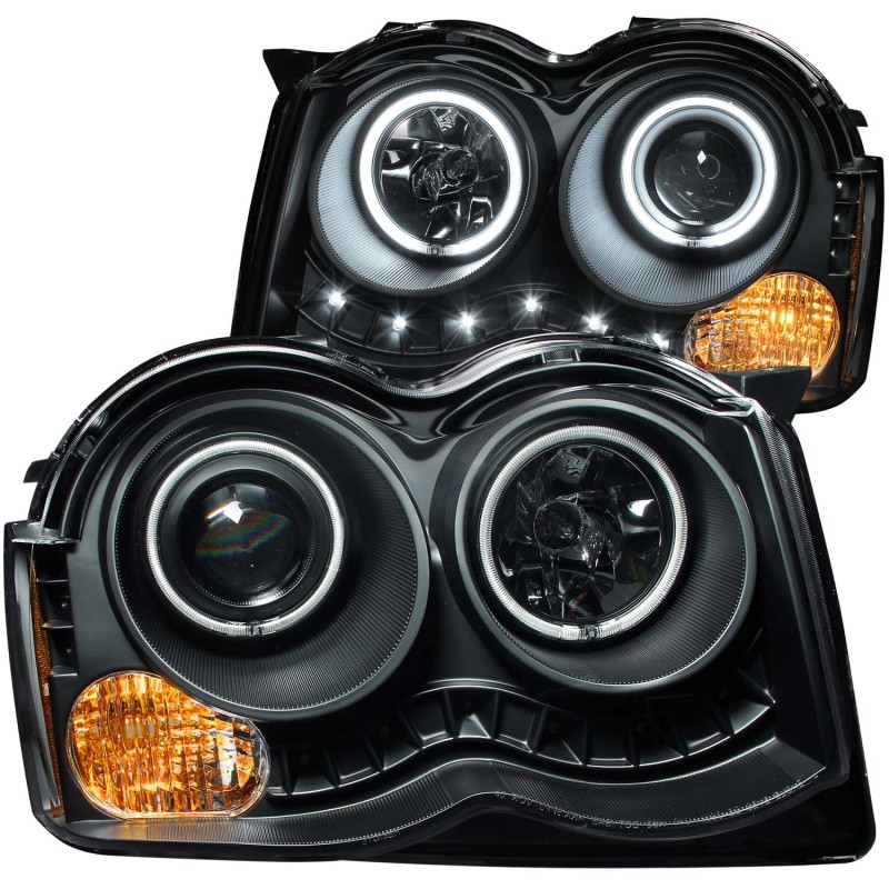 ANZO 2008-2010 Jeep Grand Cherokee Projector Headlights w/ Halo Black (CCFL) - 111213