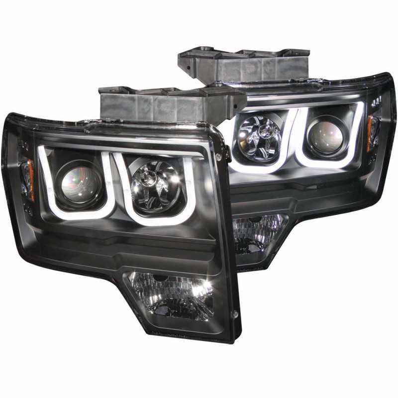 ANZO 2009-2014 Ford F-150 Projector Headlights w/ U-Bar Black - 111263