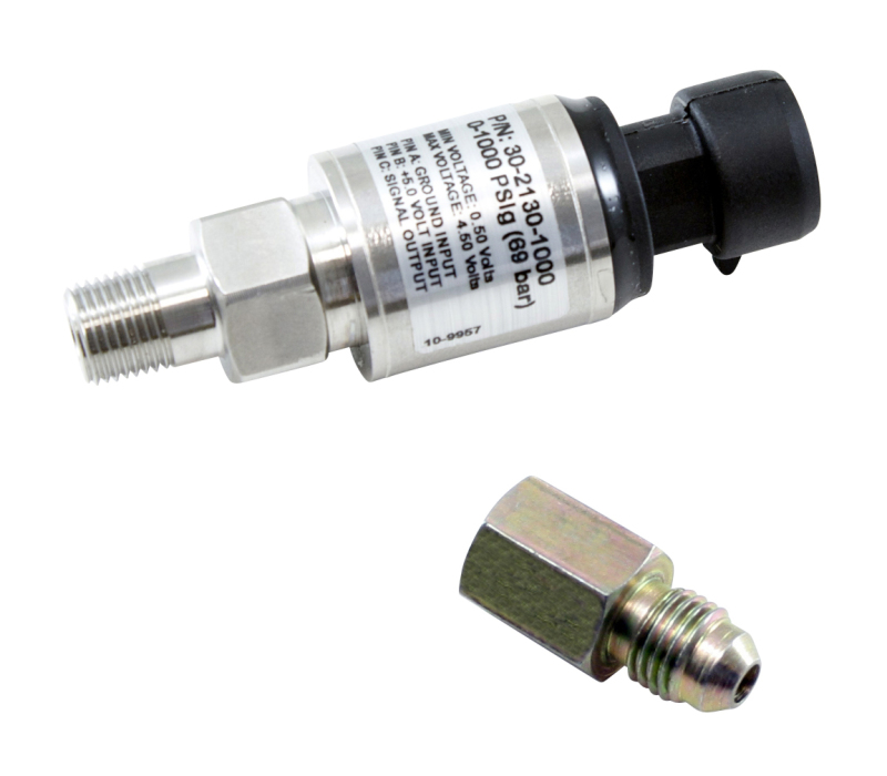 AEM 1000 PSIg Stainless Sensor Kit - 1/8in NPT Male Thread to -4 Adapter - 30-2130-1000