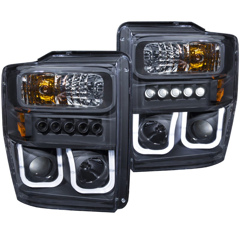 ANZO 2008-2010 Ford F-250 Projector Headlights w/ U-Bar Black - 111305