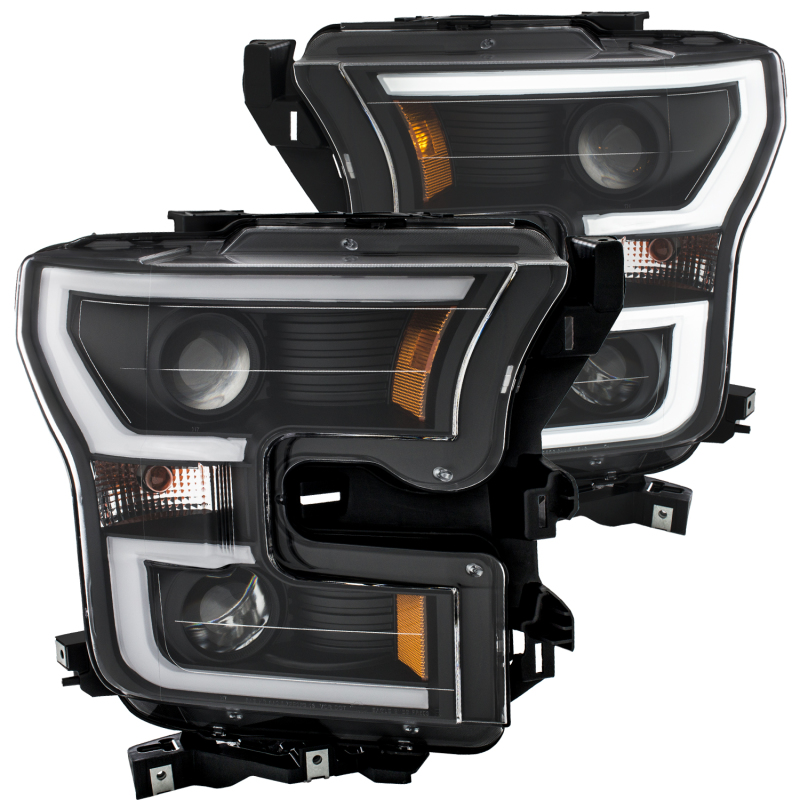 ANZO 2015-2016 Ford F-150 Projector Headlights w/ Plank Style Design Black w/ Amber - 111347