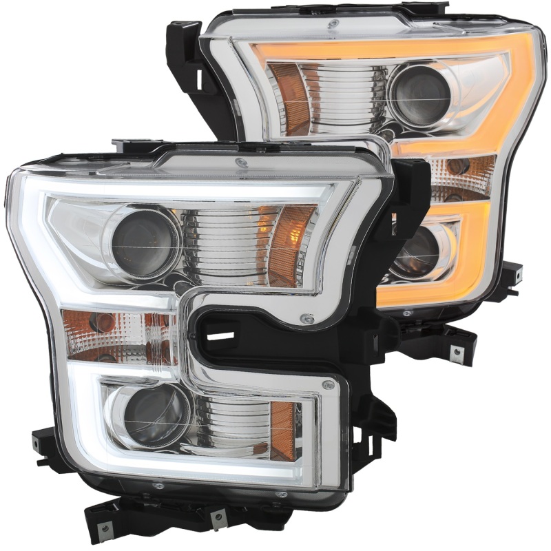 ANZO 2015-2017 Ford F-150 Projector Headlights w/ Plank Style Switchback Chrome w/ Amber - 111358