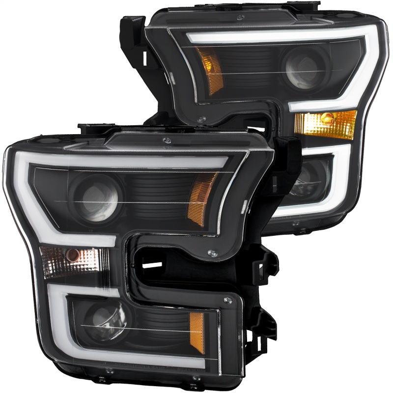 ANZO 2015-2017 Ford F-150 Projector Headlights w/ Plank Style Switchback Black w/ Amber - 111357