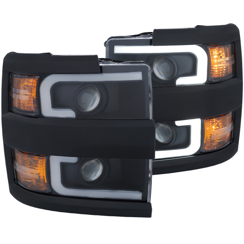 ANZO Projector Headlights With Plank Style Design Black w/Amber 15-17 Chevrolet Silverado 2500/3500 - 111363