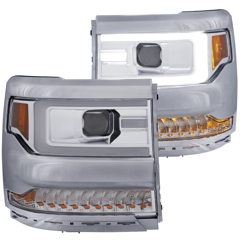 ANZO 16-17 Chevy Silverado 1500 Projector Headlights Plank Style Design Chrome w/ Amber - 111374