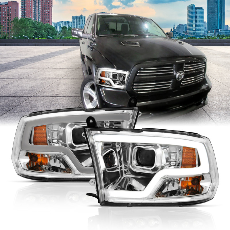 ANZO 09-18 Dodge Ram 1500 Plank Style Projector Headlights Chrome w/ Halo - 111405