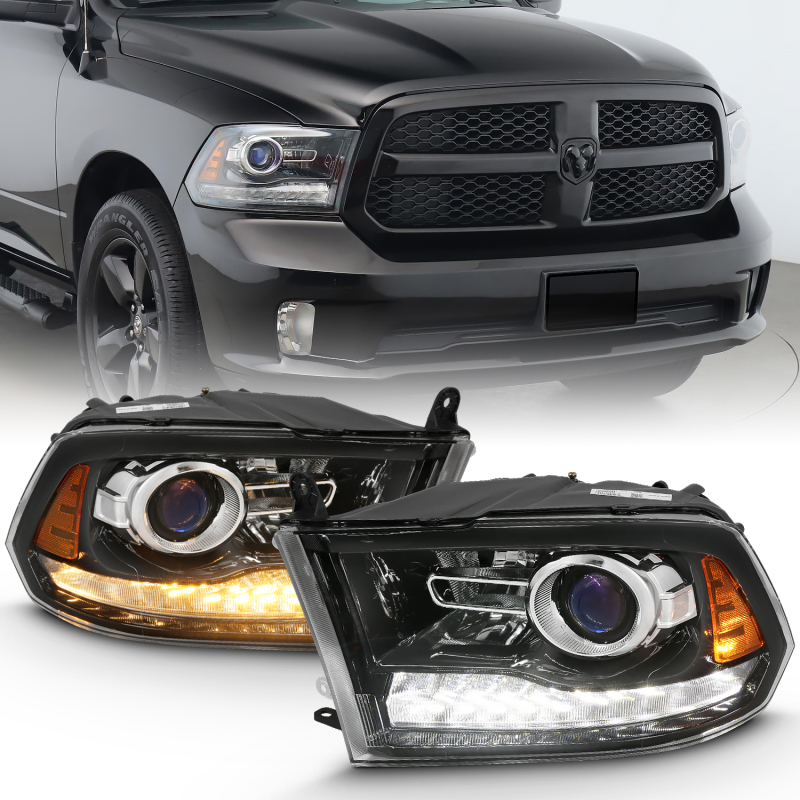 ANZO 2009-2018 Dodge Ram 1500 Projector Plank Style Switchback H.L Halo Black Amber (OE Style) - 111439