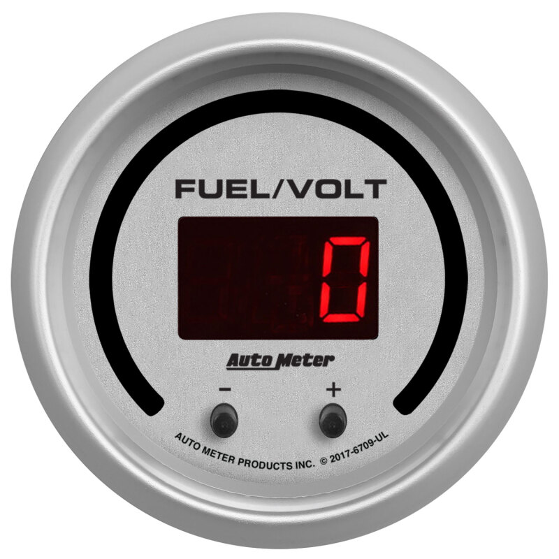 Autometer 52.4mm Silver Switchable 0-100 Fuel Level/8-18V Voltmeter Ultra-Lite Elite Digital Gauge - 6709-UL