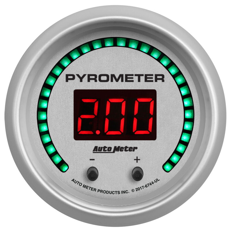Autometer 52.4mm Silver Two Channel 0-2000 Degree Pyrometer (EGT) Ultra-Lite Elite Digital Gauge - 6744-UL