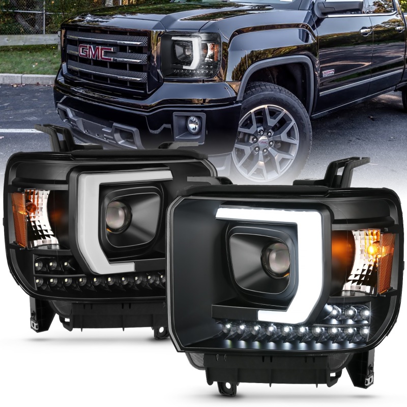 ANZO 2014-2015 Gmc Sierra 1500HD Projector Plank Style Headlight Black W/ Drl - 111450