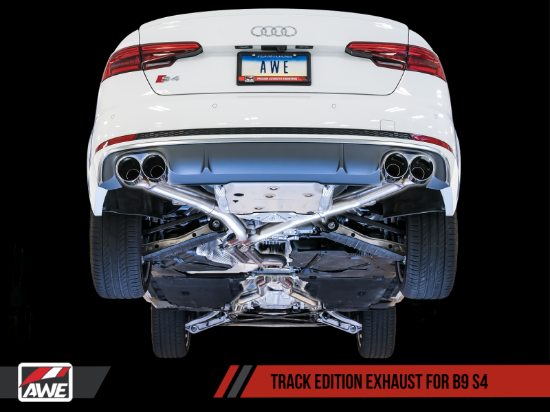 AWE Tuning Audi B9 S4 Track Edition Exhaust - Non-Resonated (Silver 102mm Tips) - 3010-42054