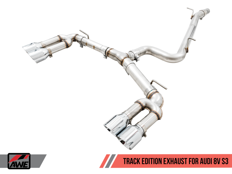 AWE Tuning Audi 8V S3 Track Edition Exhaust w/Chrome Silver Tips 102mm - 3015-42142