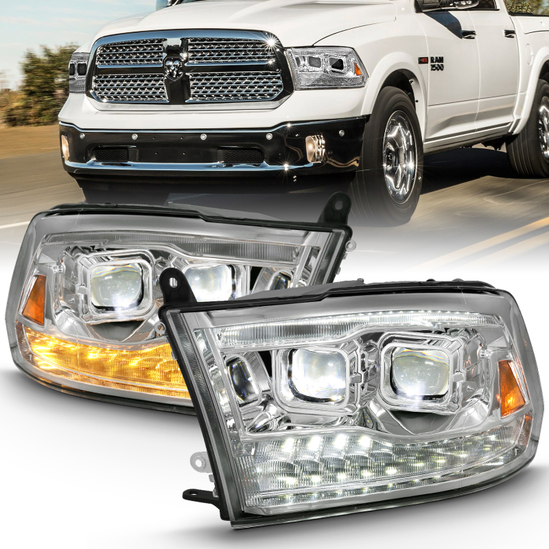 ANZO 2009-2018 Dodge Ram 1500 Led Projector Plank Style Switchback H.L Halo Chrome Amber (OE Style) - 111465