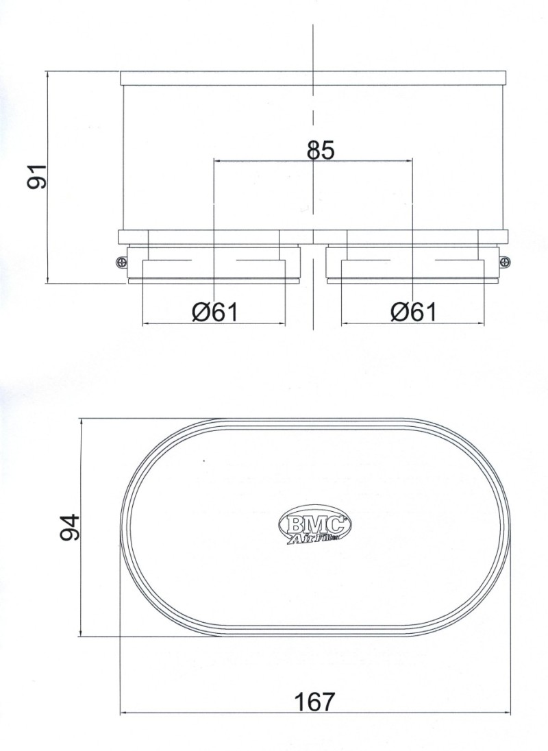 BMC Twin Air Carburetor Filter - 61mm x 2 ID / 74mm H - FM3092