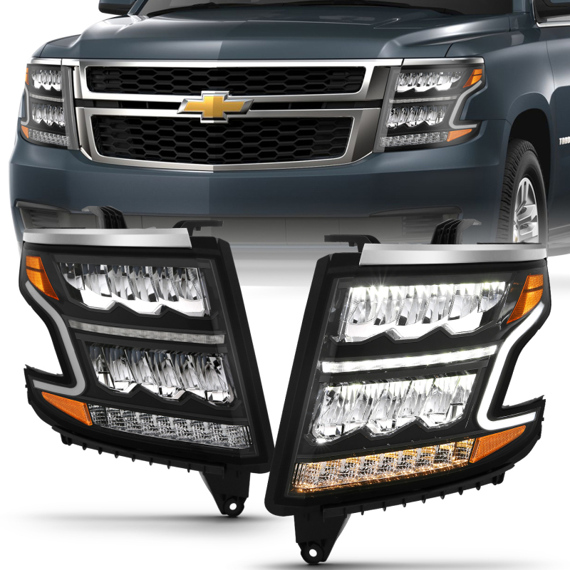 ANZO 15-20 Chevy Tahoe/Suburban LED Light Bar Style Headlights Black w/Sequential w/DRL w/Amber - 111478