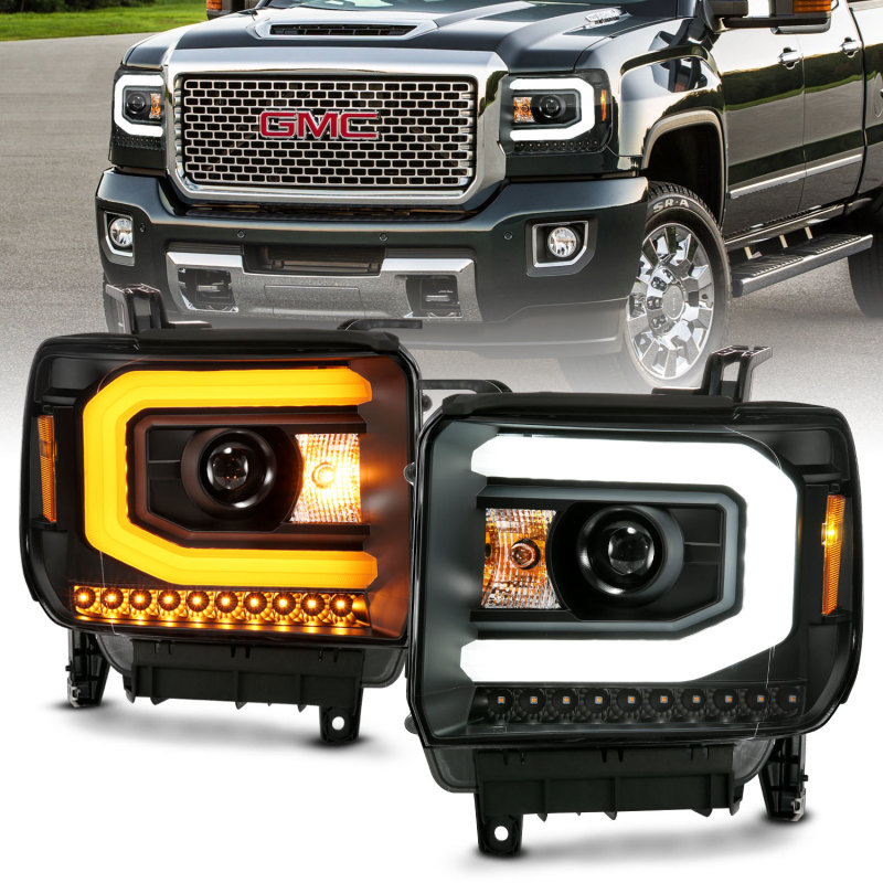 ANZO GMC SIERRA 1500 14-15 2500H/15-19 Projector Headlight Plank Style Black w/ Switchback (Halogen) - 111487