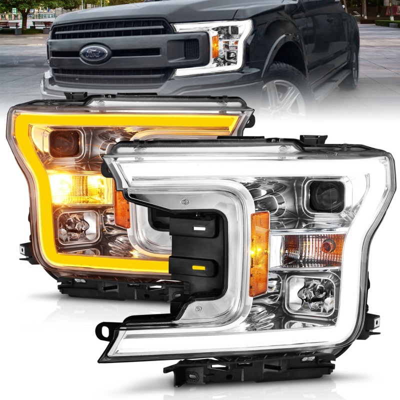 ANZO 2018-2020 Ford F-150 Projector Headlight w/Plank Style Switchback Chrome Housing - 111510