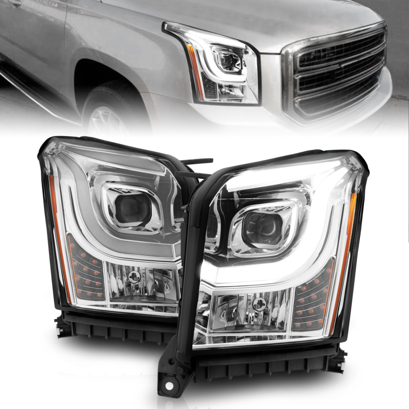 ANZO 2015-2017 GMC Yukon XL Projector Headlights W Lightbar - Chrome/Amber - 111536