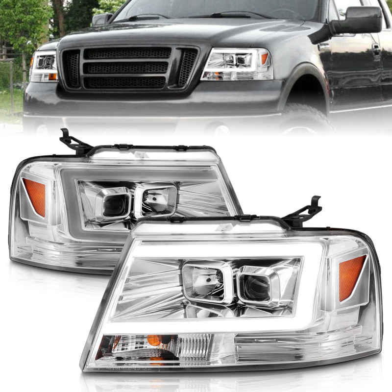 ANZO 2004-2008 Ford  F-150 Projector Headlights w/ Light Bar Chrome Housing - 111542