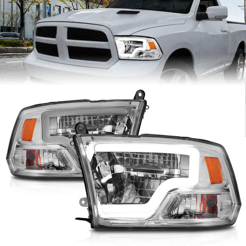 ANZO 2009-2020 Dodge Ram 1500 Full LED Square Projector Headlights w/ Chrome Housing Chrome Amber - 111540