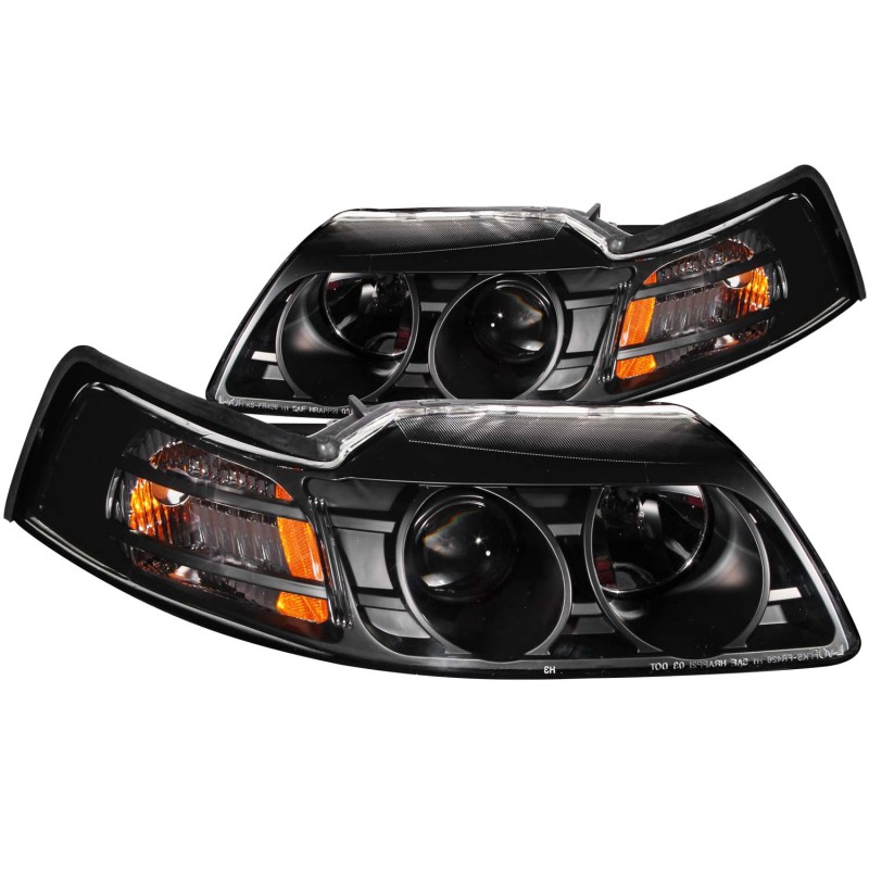 ANZO 1999-2004 Ford Mustang Projector Headlights Black - 121042