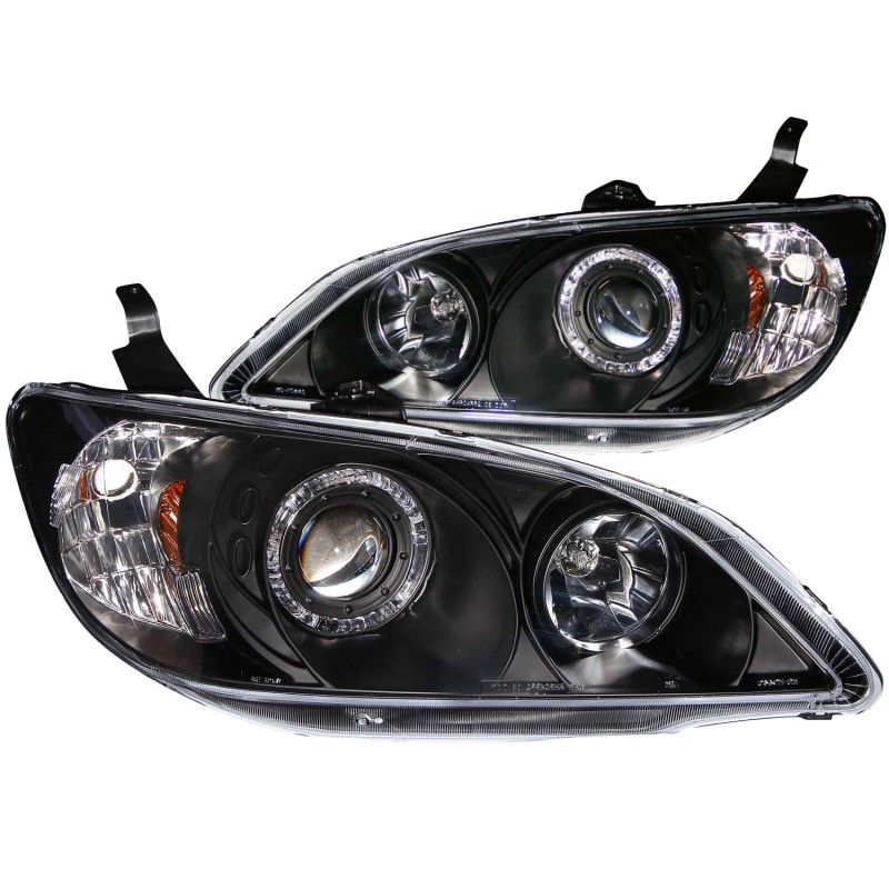 ANZO 2004-2005 Honda Civic Projector Headlights w/ Halo Black - 121059