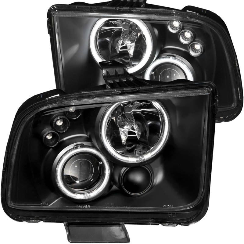 ANZO 2005-2009 Ford Mustang Projector Headlights w/ Halo Black - 121166
