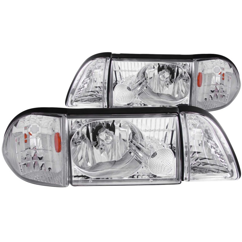 ANZO 1987-1993 Ford Mustang Crystal Headlights Chrome w/ Corner Lights 2pc - 121195