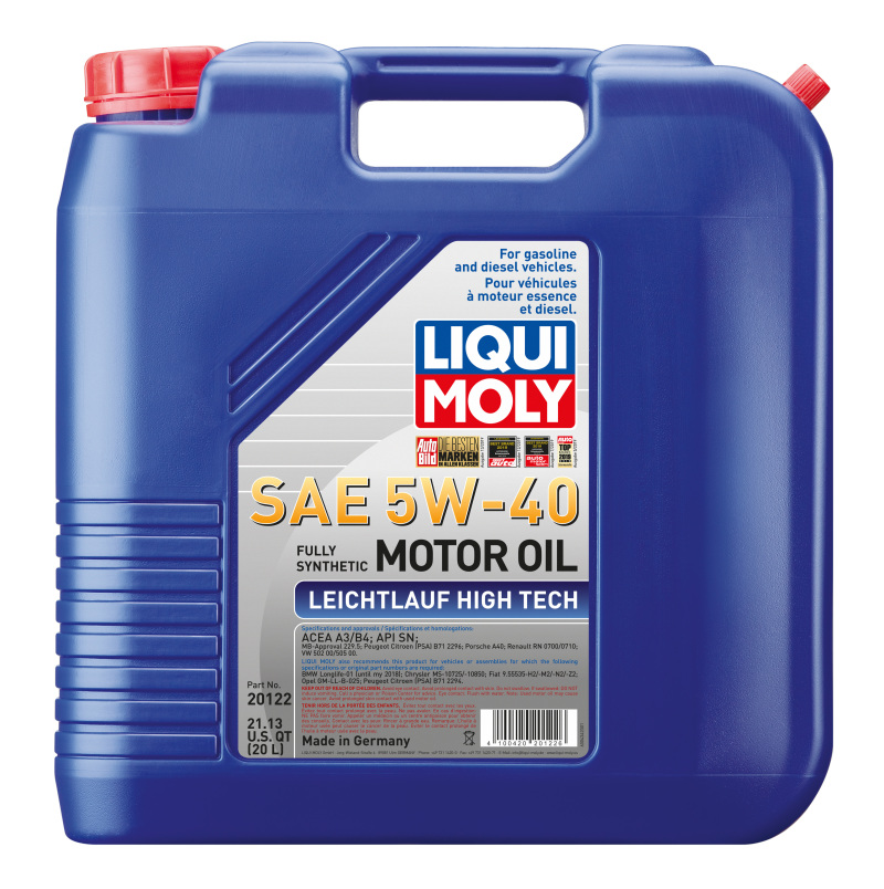 LIQUI MOLY 20L Leichtlauf (Low Friction) High Tech Motor Oil 5W40 - 20122