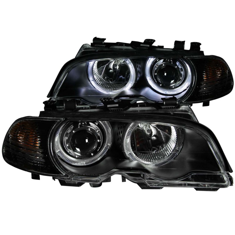 ANZO 2000-2003 BMW 3 Series E46 Projector Headlights w/ Halo Black - 121269