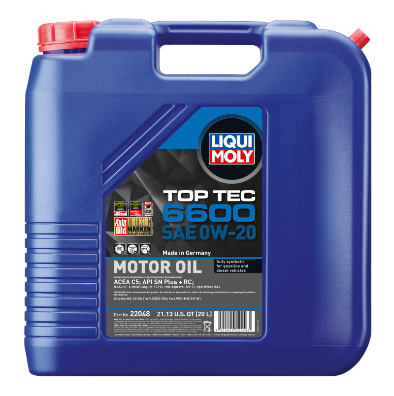 LIQUI MOLY 20L Top Tec 6600 Motor Oil 0W20 - 22048