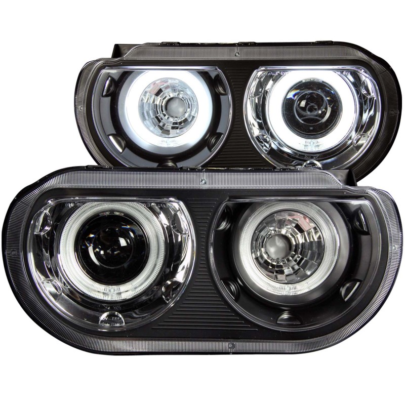 ANZO 2008-2014 Dodge Challenger Projector Headlights w/ Halo Black (CCFL) - 121308