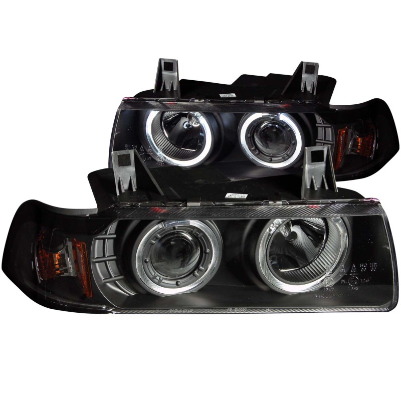 ANZO 1992-1998 BMW 3 Series E36 Projector Headlights w/ Halo Black G2 1 pc - 121325