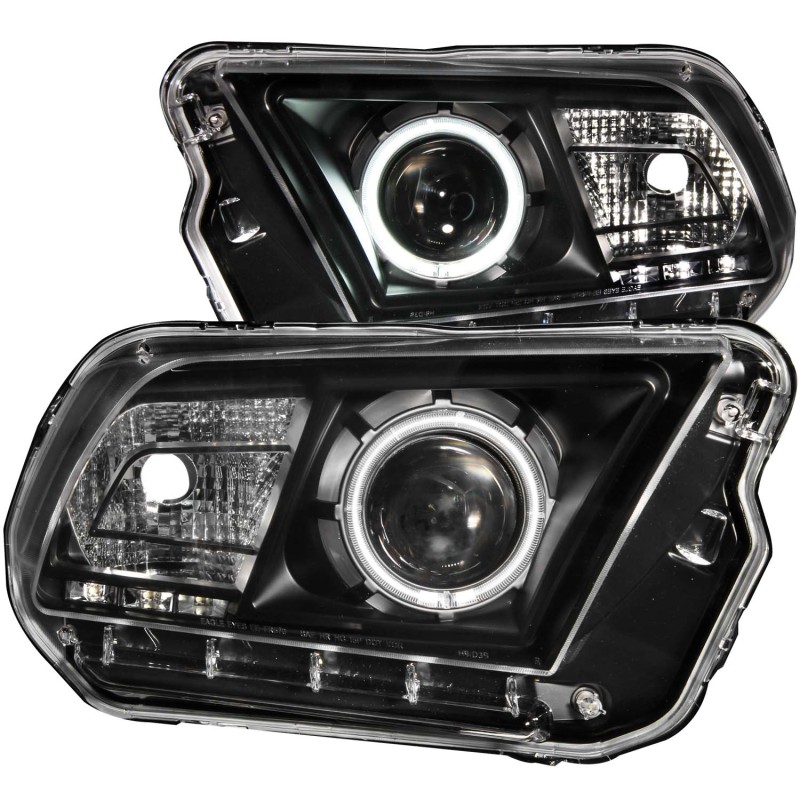 ANZO 2010-2014 Ford Mustang Projector Headlights w/ Halo Black (CCFL) - 121323