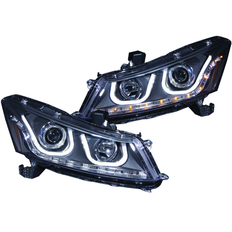 ANZO 2008-2012 Honda Accord Projector Headlights w/ U-Bar Black - 121483